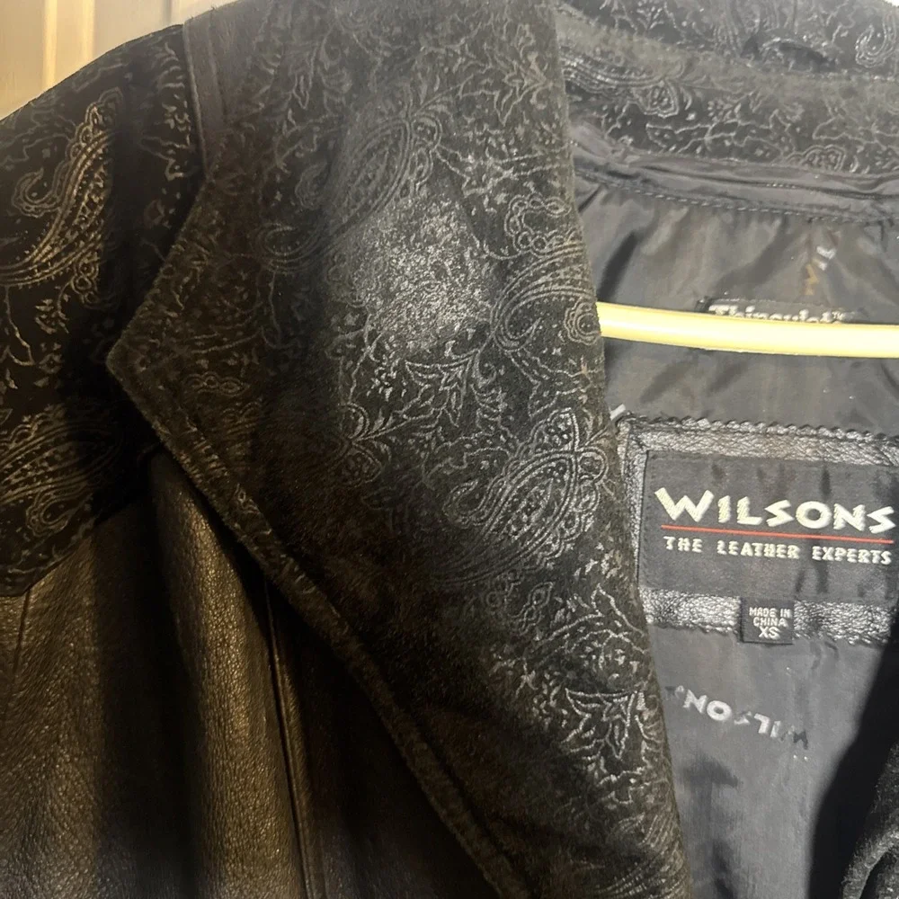 Vintage 90s Wilsons Leather‎ Black Leather Coat Thinsulate Insulated Women XS